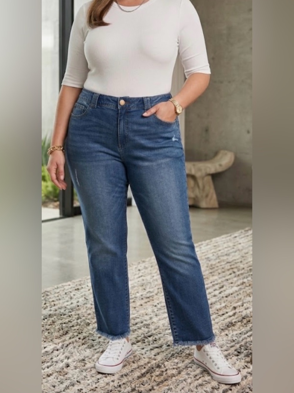 Democracy Straight-Leg Ankle Cropped Mid-Rise Blue Jeans - Picture 2 of 11